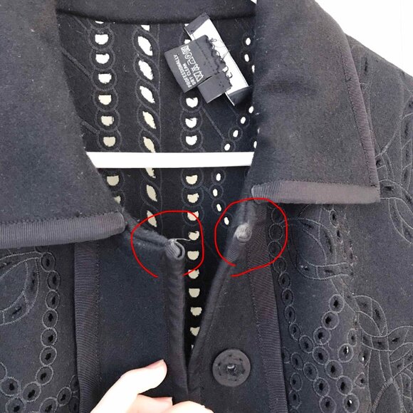 Floral Carved Wool Blend Maxi Coat: Black Punched Hole Jacket, Size M - Picture 8 of 8